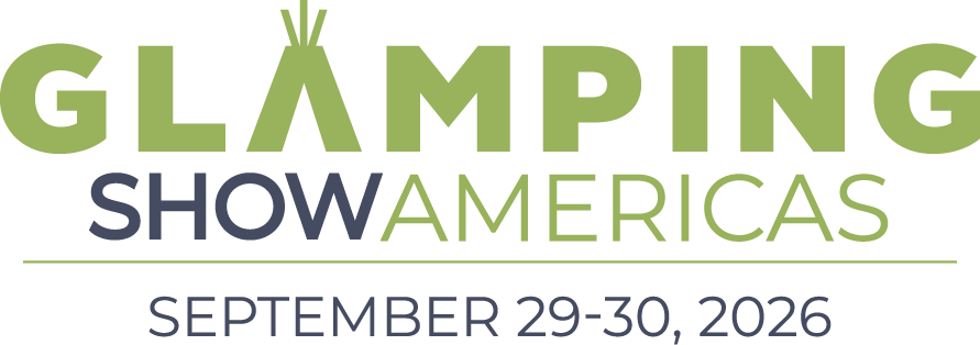 Green and gray Glamping Show Americas logo with September 29-30, 2026 dates